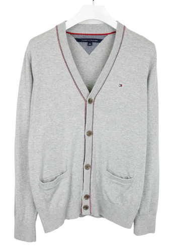 Tommy Hilfiger Pullover Herren Groß Strickjacke Geknöpft Gestrickt Mischung Grau - 第 1/9 張圖片