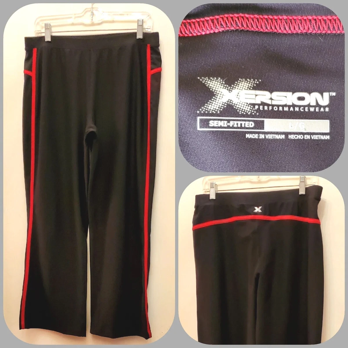 XERSION Women Athletic Pants Black & Red Stripe Sz. Large L Semi Fitted NO  Flaws