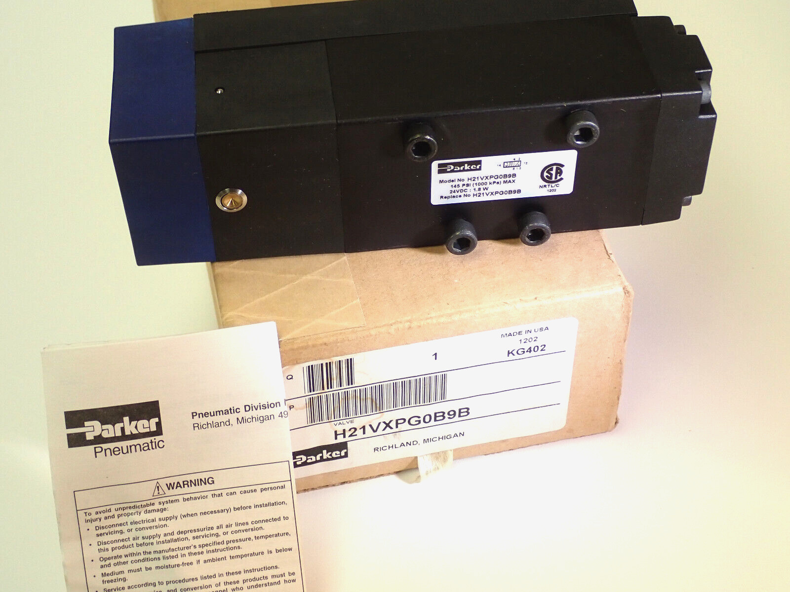 1 - NEW - PARKER H21VXPG0B9B - H21VXPG0B9B SOLENOID VALVE