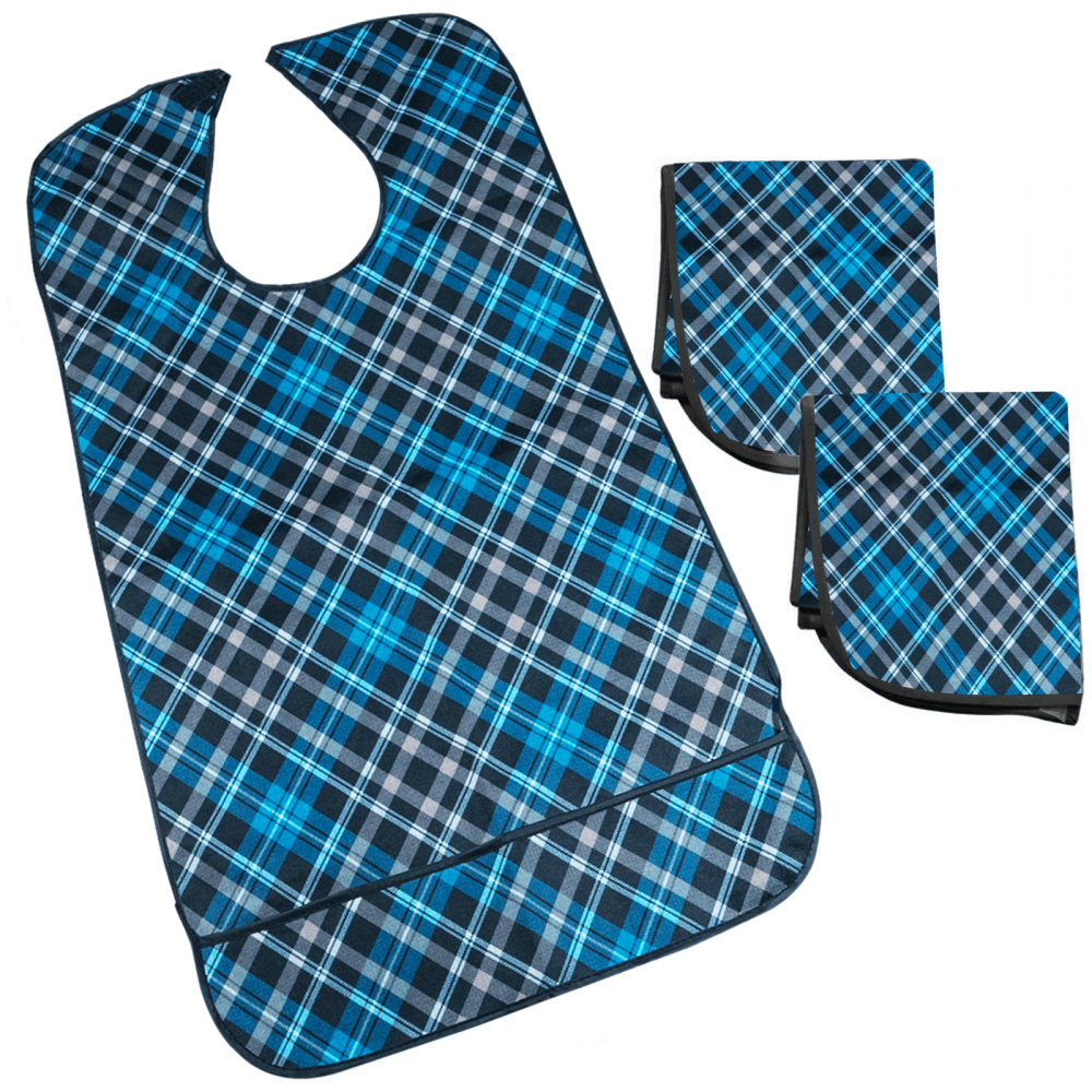 3pc Adult Dining Bibs Aids Waterproof Wipe Clean with Grip Tape Fastening Bib