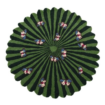 Maximalist Designer Round Green Rug Hand Tufted Soft Wool  Carpet