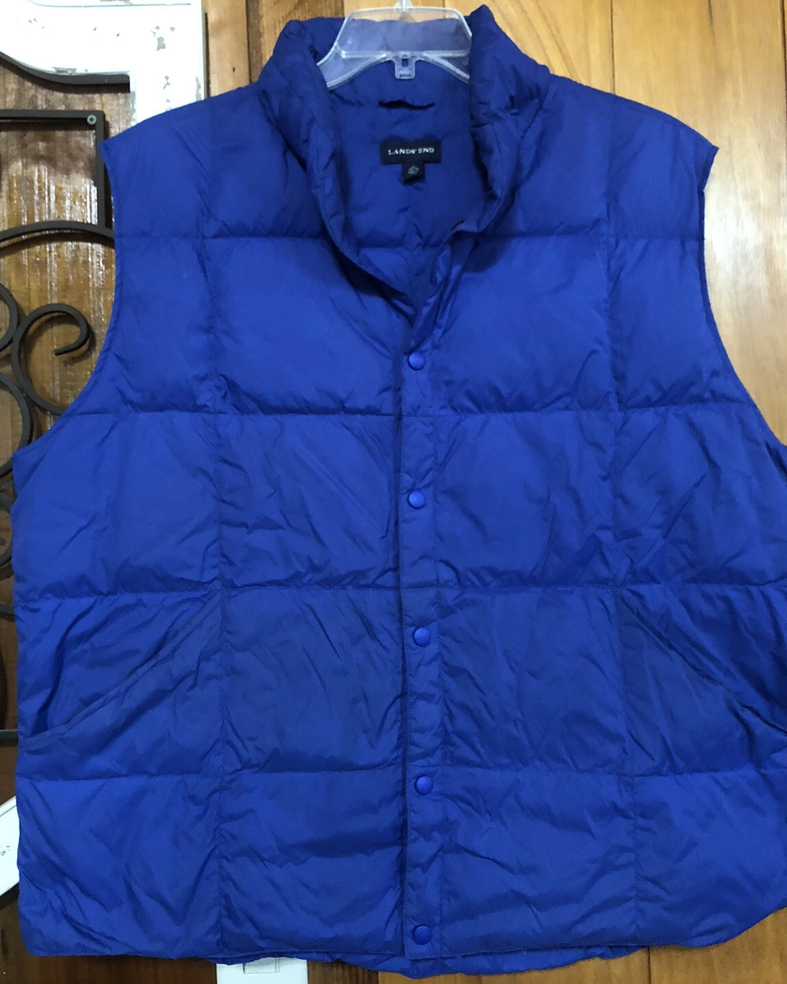LANDS' END ROYAL BLUE DOWN FILLED VEST SNAP CLOSURE SZ XL 46-48 MENS NICE