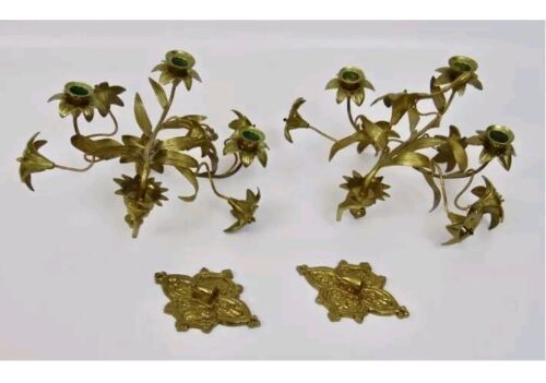 Pair of Gilt Bronze Sconce Inserts with Floral Decor 5 Arms of Lights *Read Desc - Picture 11 of 11