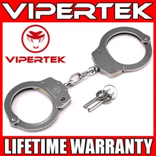 VIPERTEK Professional Double Lock Silver Steel Police Security Handcuffs w/ Keys