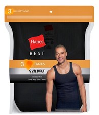 Hanes Best Men 100 Cotton Tank Top 3Pack Comfort Size M Black