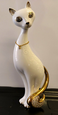 NEU Vintage Sophisticat Danbury Mint Atemberaubende Gold Swarovski Kristalle Katze Figur