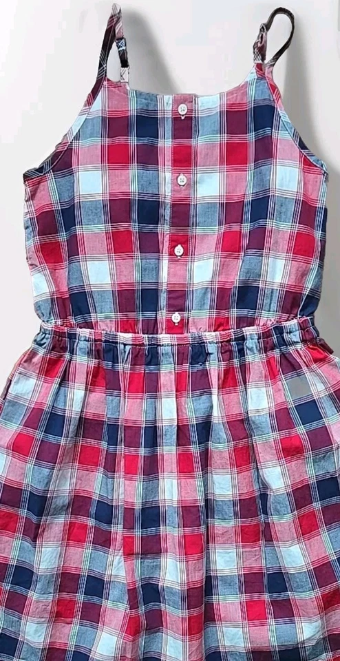 Osh Kosh ~ Girls' Size 12 ~ Red White Blue Plaid ~ Sleeveless ~ Cotton Sun Dress - Image 3 of 4
