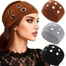 Punk Hollow Eyelet Grunge Wide Headbands for Women 3 Pack Set