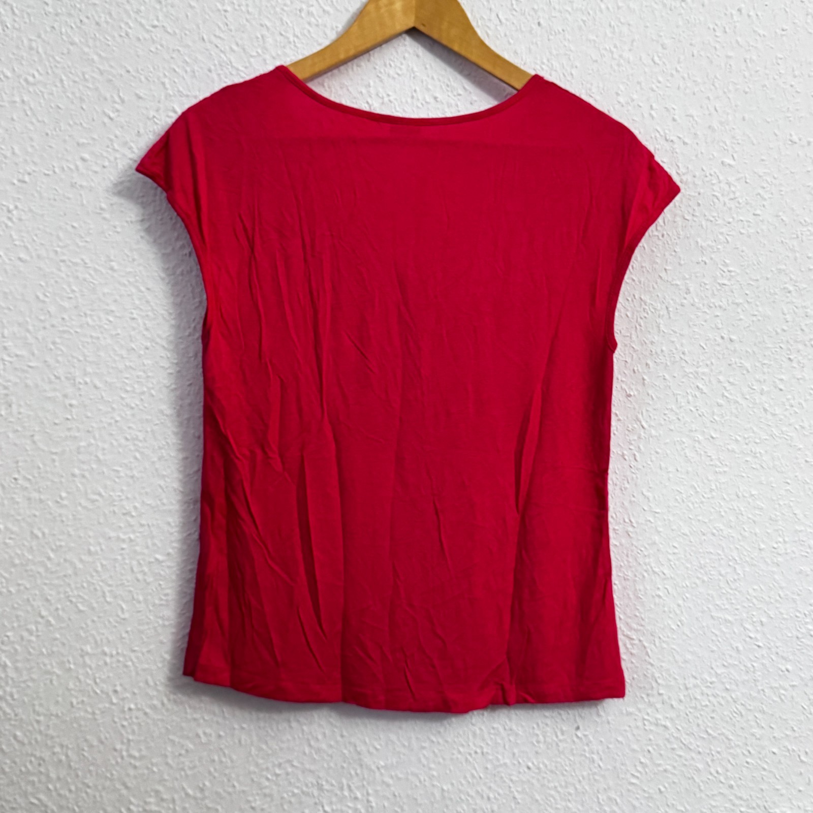 Vibrant Berry Red V-Neck Blouse with Lace Shoulders image 7