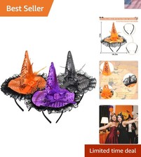 3Pcs Halloween Witch Hat Headbands for Women, Halloween Accessories