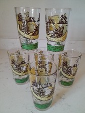 VTG 6 Pc 1950s Davy Crockett Drinking Glasses “Indian Fighter Hero Of Alamo”