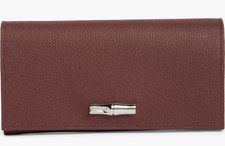 Longchamp Le Roseau Continental Pebble Grain Leather Wallet NWT  Burgundy