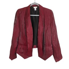 Chico's Blazer Evening M Burgundy Festive Metallic Shimmer Open Front Shawl