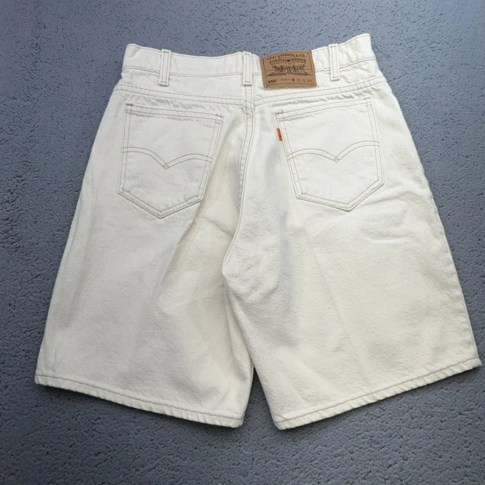 复古 Levis 550 短裤男式 31 白色牛仔橙色标签 90 年代 Raw Jorts Batwing 美国 — 第 2/4 张图片