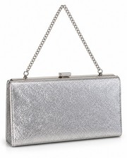 Vintage Silver Metallic Sparkle Evening Clutch Purse Chain Strap Formal Bag