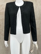 Vintage Laurence Kazar Jacket Women Medium Black Silk Beaded Blazer Cocktail NWT