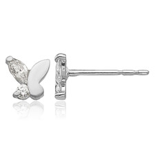 14K Solid White Gold CZ Butterfly Stud Earrings