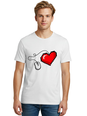 Pixel-Heart-Computer-Mouse Mens Graphic Tee, 100% Cotton, Casual Summer Wear