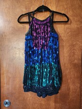 Weissman One Piece Romper Dance Costume Sequins Fringe Leotard Flapper Size MA