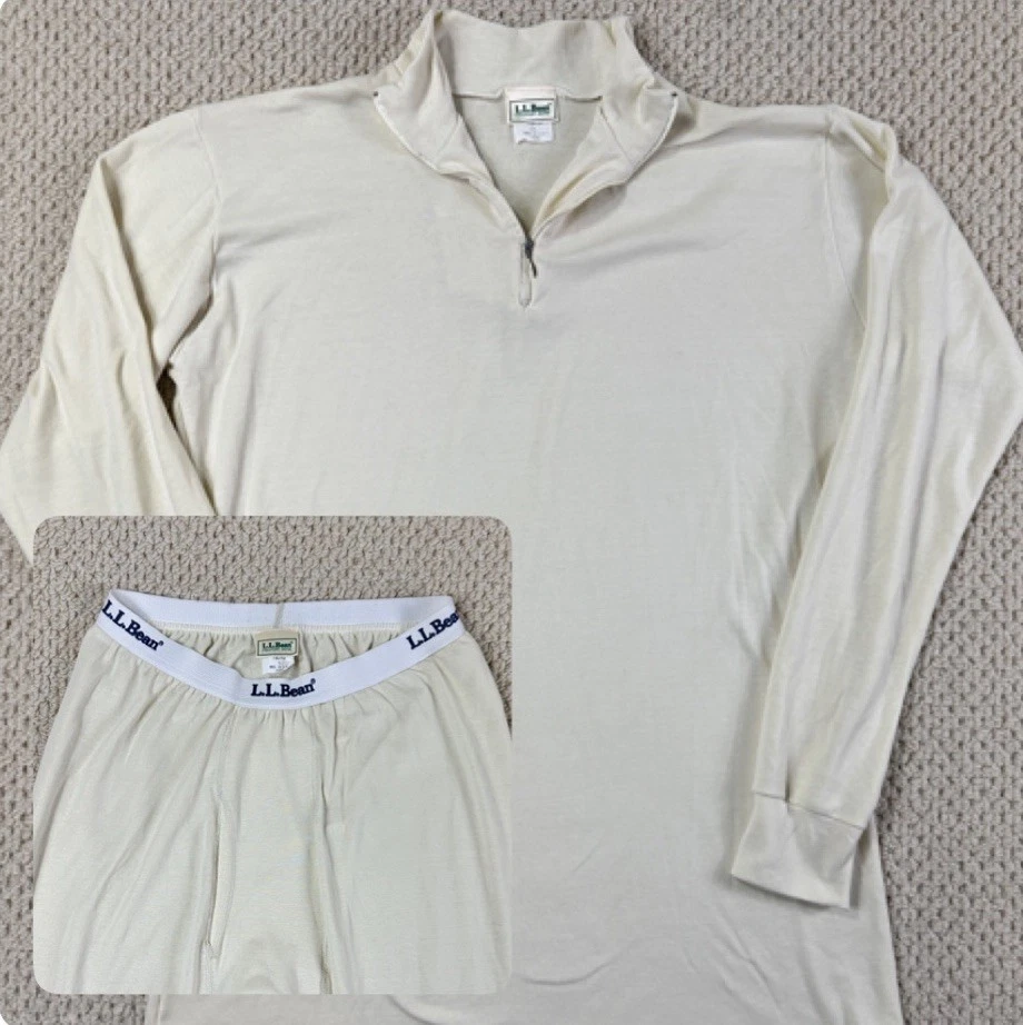 Vtg USA LL Bean Thermal Long Johns Set Mens L/XL Mock Top Bottoms Base Layer EUC