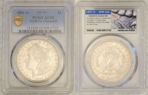 1891-O Morgan Silver Dollar [PCGS AU55] VSS VAMSeal R7 RARITY VAM-1A2 CLASHED E!