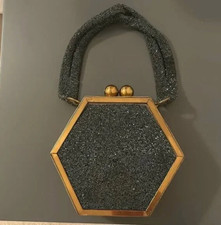 Vintage Beaded Purse 1940s Hexagon Brass