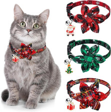 3 Pack Christmas Cat Collars,Christmas Flower Kitten Collars with Adjustable