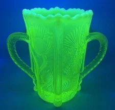 Mosser Uranium Opalescent Glass Two Handled Vase