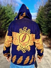 Grateful Dead ~Wings~ Wool Alpaca Hoodie in Dark Blue & Gold