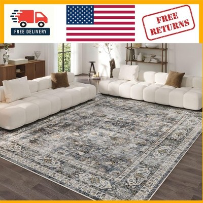 Kids & Pets Friendly 5x7 Washable Rug - Vintage Floral Design, Non-Slip Softness