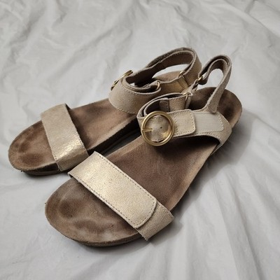 Munro Sintra Leather Sandals Gold Tan Combo Womens Size 9M Shoes 