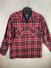 Pendleton Board Shirt Mens Large Red Plaid Virgin Wool Flap Pockets