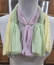 1950s Sheer Chiffon Neck Scarves w/Silver Slide Lot Of 3 Lavender Green Yellow