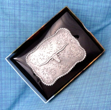 Western Floral Scroll Longhorn Belt Buckle Cowboy Cowgirl NOS Vtg Nocona .QRT349