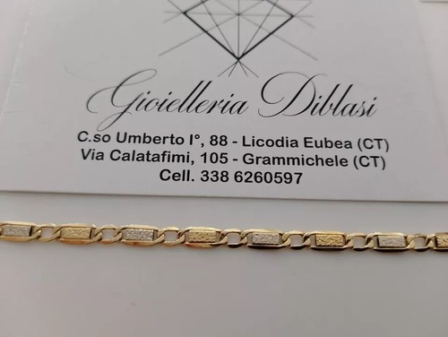 18K YELLOW WHITE GOLD BRACELET 3/4MM, 7.3 INCHES SQUARE FLAT ALTERNATE GOURMETTE - Picture 3 of 8