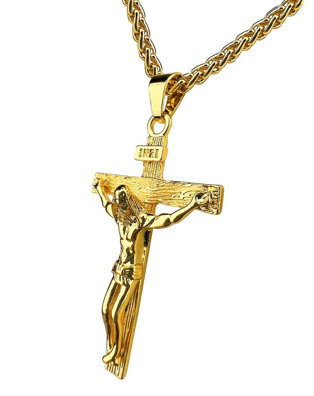 Jesus Christ Crucifix Cross Pendant Chain Necklace Gold Plated - Product main view