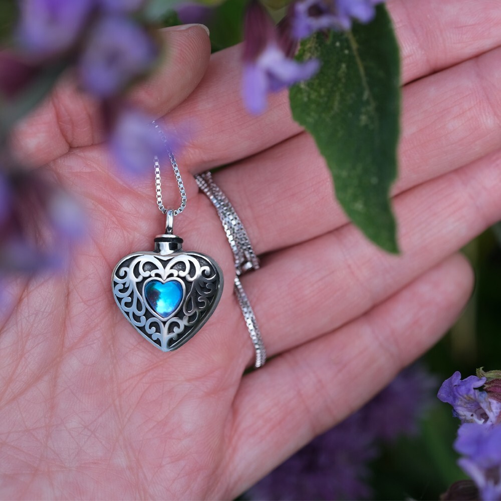 Sterling silver Urn Necklace Cremation Jewellery Ashes Heart Pendant