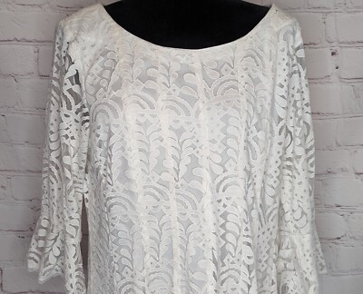 Rabbit Rabbit Rabbit Designs Sz 18 White Lace Fit & Flare 3/4 Bell Sleeve  Dress | eBay