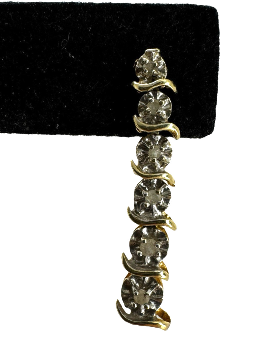 Solid 10K Yellow Gold Diamond Drop Dangle Earrings - image 3