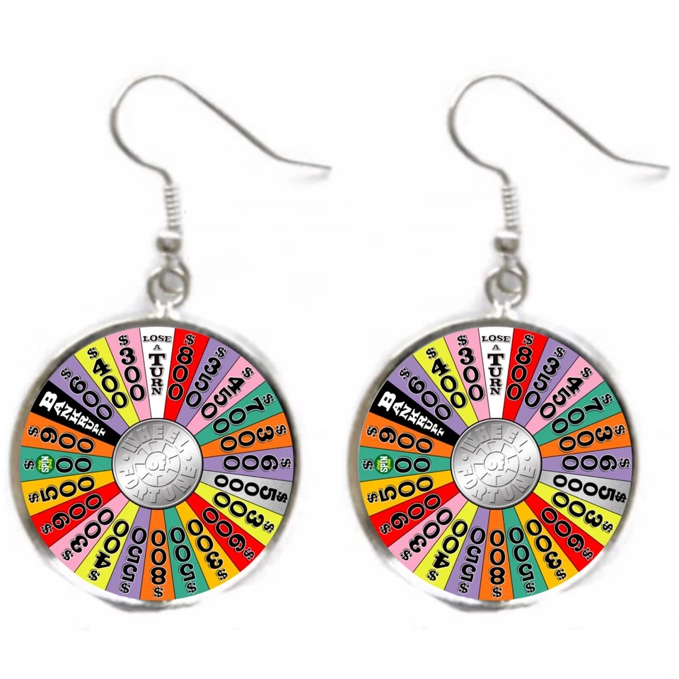 Pendientes Rueda de la Fortuna Game Show Amante Regalo IMPRESIÓN ARTÍSTICA Plata Dije Cuelga Foto 3 de 4