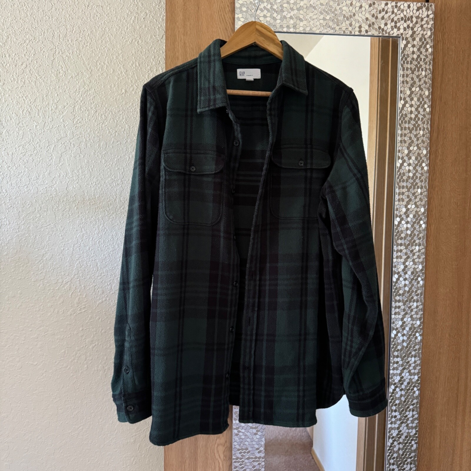 Gap green plaid button down flannel overshirt/sma… - image 1