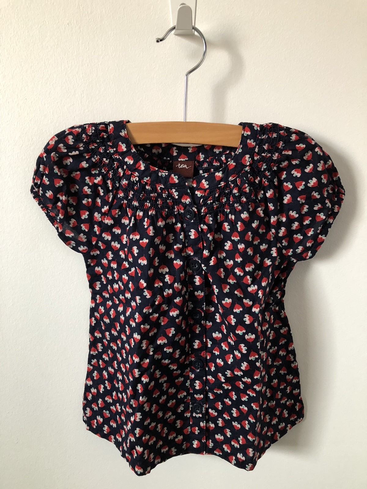 Tea Collection Toddler Girls Navy Blue Floral Short Sleeve Button