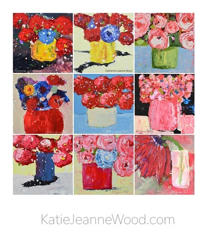 Flower Painting Original Floral Roses Poppies Yellow Canvas Art Miz Katie - Picture 13 of 20