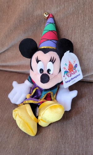 Disney Tokyo Disneyland 15 Years Celebration Minnie Mouse Bean Bag Jester New - Picture 2 of 2