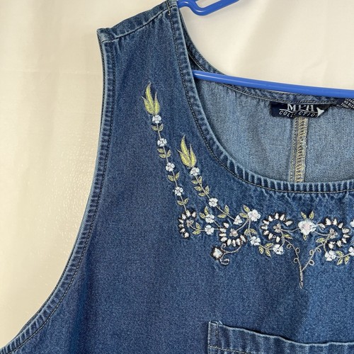 Womens 90s Denim Jumper Maxi Dress Sz 2X Boho Cottagecore Teacher Modest Art EUC - Picture 3 of 13