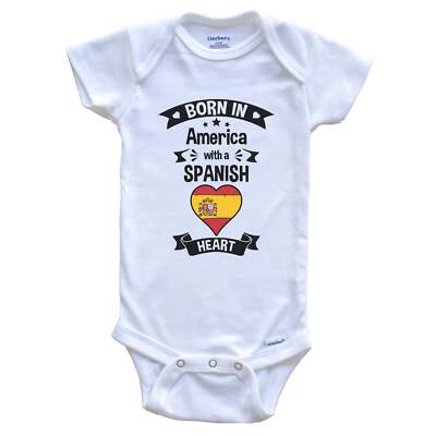 Born In America With A Spanish Heart Spain Flag Baby Bodysuit