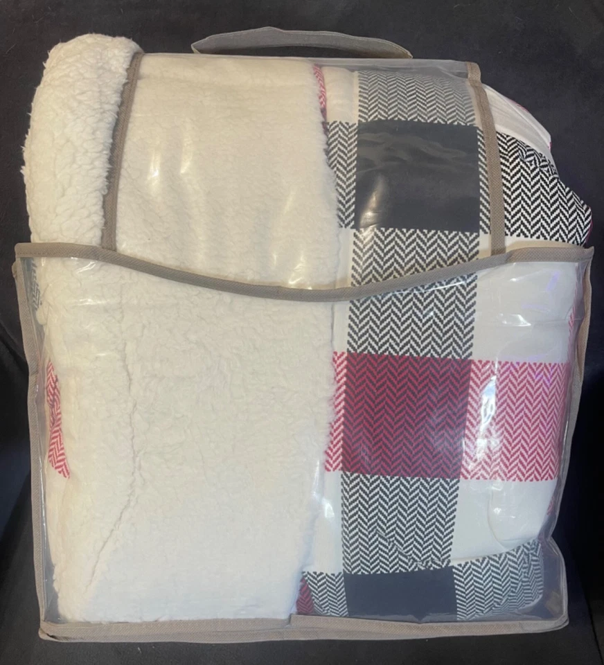 Conjunto de edredom Mainstays flanela reversa completo/rainha vermelho preto branco xadrez - Imagem 2 de 2