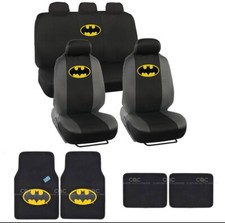 Batman Car Seat Covers Yellow On Black Logo W Matching Carpet Floor Mats 15 Pc