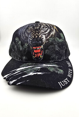 Attitude Grizzly Bear Just Bite Me Hat Cap Claw Marked Brim Mens NEW VTG