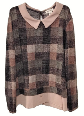 Faith & Joy Los Angeles Sweater Top Checkered Collared Preppy Campus Academia XL